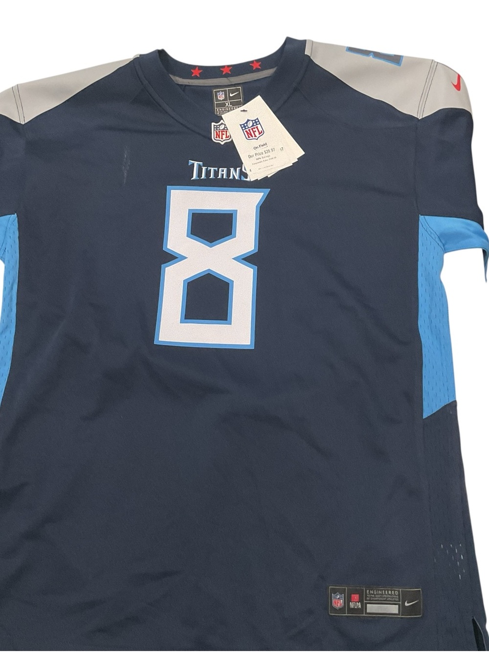 Nike Titans Navy and Light Blue #8 Football Jersey